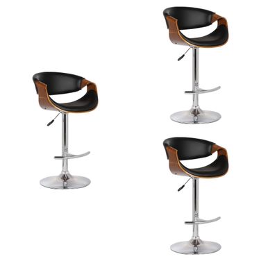 Butterfly Adjustable Height Swivel Bar Stool Set of 3 with Chrome Base In Black and Walnut