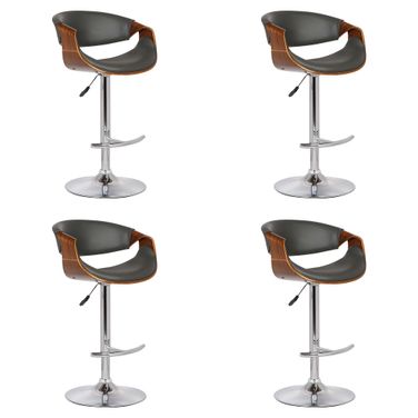 Butterfly Adjustable Height Swivel Bar Stool Set of 4 with Chrome Base In Gray and Walnut