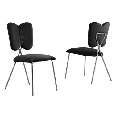 Butterfly Winged Side Chairs Set of 4 In Black Velvet and Silver Chrome Base