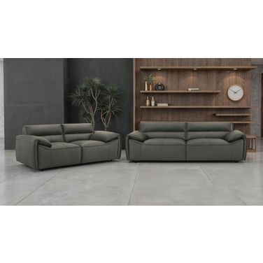 Buxton Top Grain Leather Upholstered Living Room Set In Graphite