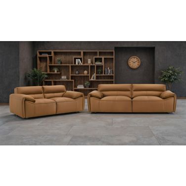 Buxton Top Grain Leather Upholstered Living Room Set In Orange