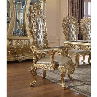 Cabriole Arm Chair Set of 2 In Light Gold Pu And Gold