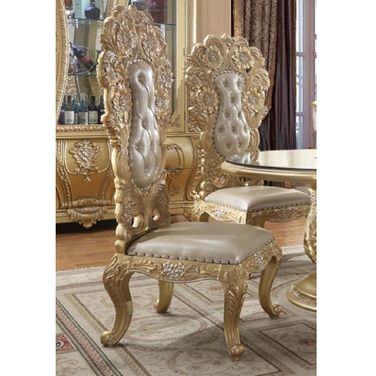 Cabriole Side Chair Set of 2 In Light Gold Pu And Gold