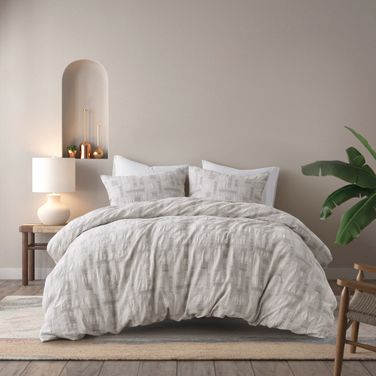 Cairo 3 Piece Cotton Jacquard King/Cal King Duvet Set In Ivory