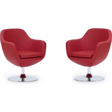 Caisson Faux Leather Swivel Accent Chair in Red and Polished Chrome (Set of 2)