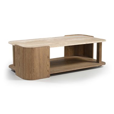 Calabria Marble and Oak Wood Coffee Table In Beige and Brown