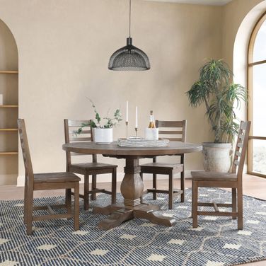 Caleb 55 Inch Round Dining Room Set In Distressed Brown