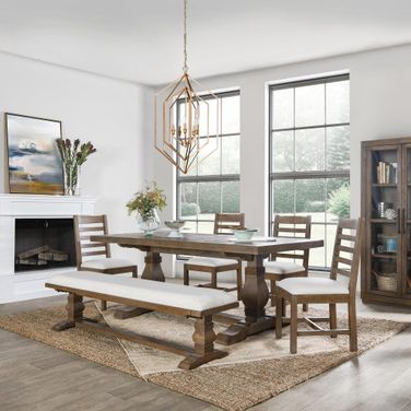 Caleb Dining Room Set In Distressed Brown
