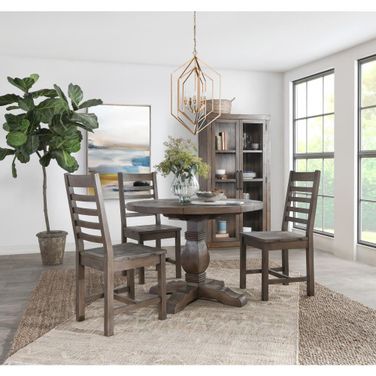 Caleb Round Dining Room Set In Distressed Brown