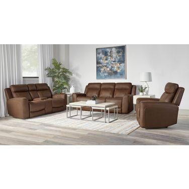 Calgary Power Reclining Living Room Set with Power Headrest In Autumn Umber