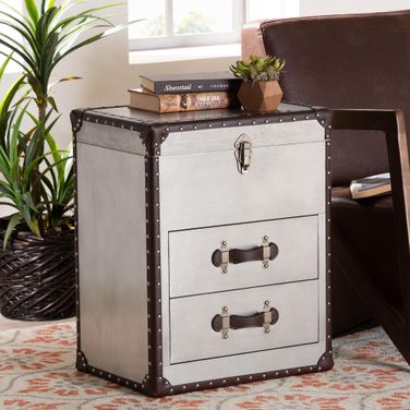 Calidore Metal 2 Drawer End Table In Silver and Black