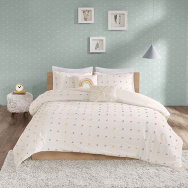Callie Cotton Jacquard Pom Pom 5 Piece 4 Piece Twin Comforter Set In Multi