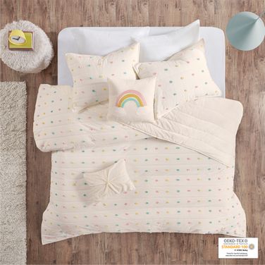 Callie Cotton Jacquard Pom Pom 5 Piece Queen Coverlet Set In Multi