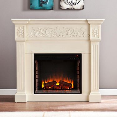 Calvert Carved Electric Fireplace In Ivory