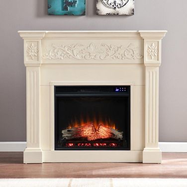 Calvert Carved Touch Screen Electric Fireplace In Ivory