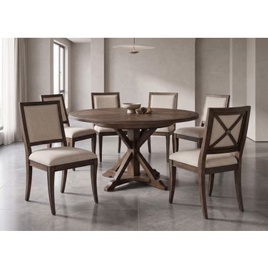 Camden 64 Inch Round Dining Room Set In Rustic Brown
