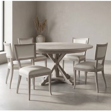 Camden 64 Inch Round Dining Room Set  In Rustic White