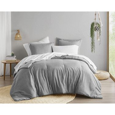 Camden Chambray Print Microfiber Comforter Set with Bed Sheets In Gray