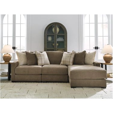 Camellia-Court 3-Piece Sectional with RAF Chaise In Coffee