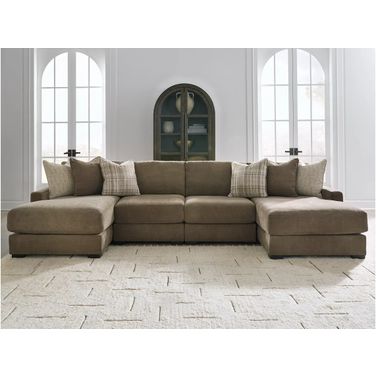 Camellia-Court 4-Piece Double Chaise Sectional In Coffee