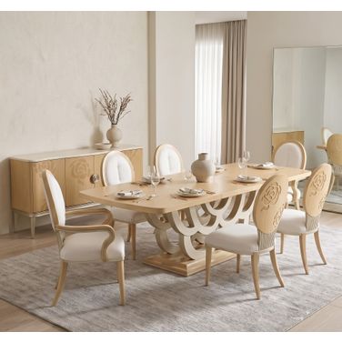 Camellia Field Rectangular Pedestal Dining Room Set In Caramel