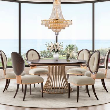 Camellia Field Round Dining Room Set In Warm Pecan