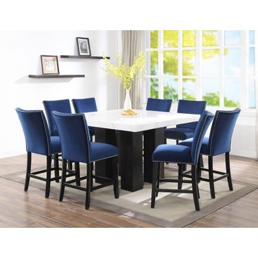 Camila Square Counter Height Dining Set with Silver Chairs