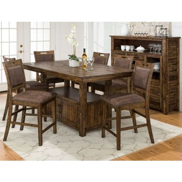 Cannon Valley 72 Inch Dining Room Set In Medium Brown with Upholstered Dining Chairs