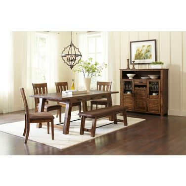 Cannon Valley 82 Inch Dining Room Set with Bench In Medium Brown