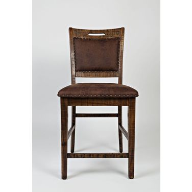 Cannon Valley Nailhead Trim Upholstered Back Counter Stool Set of 2 In Medium Brown