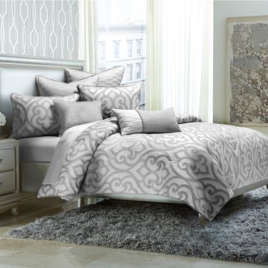 Canterbury 7 Piece Queen Comforter Set In Silver