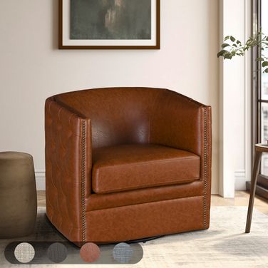 Capstone Tufted Barrel Swivel Chair In Brown