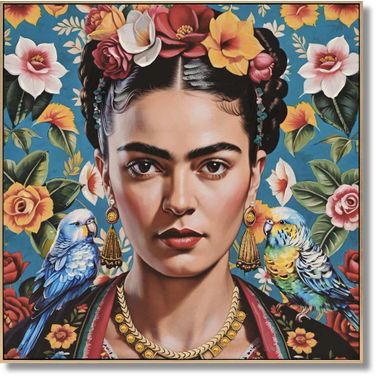 Captivating Floral Muse Frida With Birds Canvas Wall Art In Multi