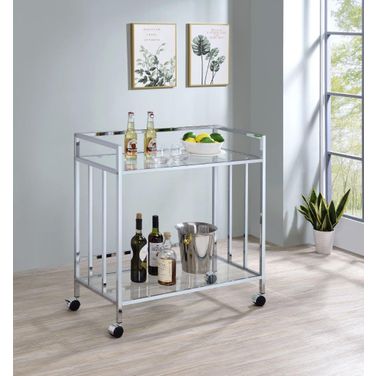 Cara Rectangular Glass Bar Cart Chrome