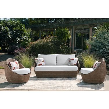 Cardiff Beach Outdoor Loveseat/2 Swivel Chairs Set of 3 In Beige