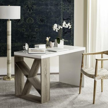 Carlene White and Oak Modern Side Storage Lacquer Home Office Set