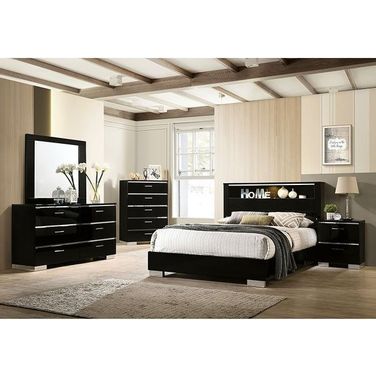 Carlie Black And Chrome Panel Bedroom Set