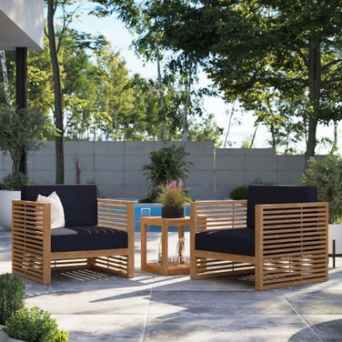 Carlsbad 3 Piece Teak Wood Outdoor Patio Set In Natural Navy EEI-5838-NAT-NAV