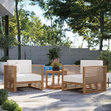 Carlsbad 3 Piece Teak Wood Outdoor Patio Set In Natural White EEI-5838-NAT-WHI