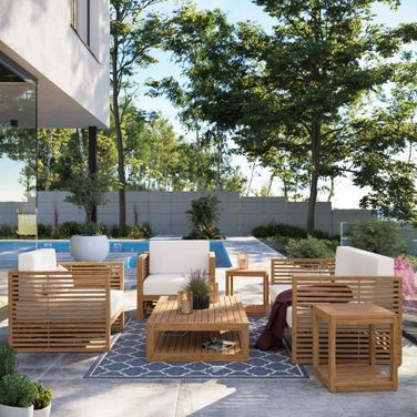 Carlsbad 6 Piece Teak Wood Outdoor Patio Set In Natural White