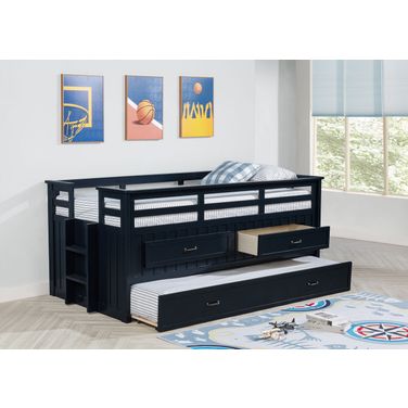 Carlsbad Wood Twin Captains Bed with Trundle In Navy Blue