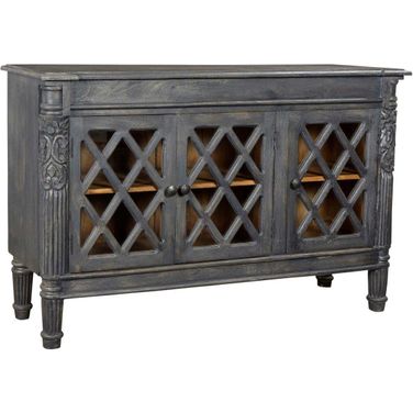 Carmenita Carlyle 3 Door Sideboard with Glass Inserts In Dark Gray