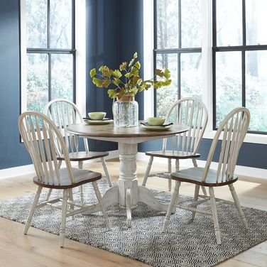 Carolina Crossing Antique Honey And White Drop Leaf Extendable Dining Room Set