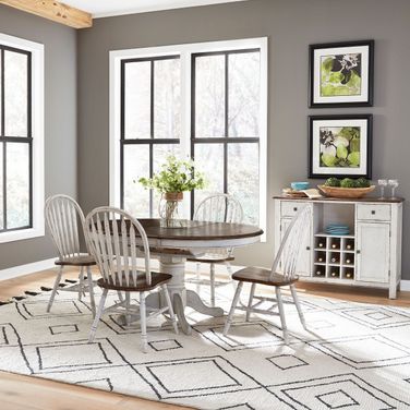 Carolina Crossing Antique Honey And White Drop Leaf Oval Extendable Pedestal Dining Room Set