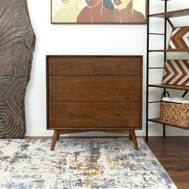 Caroline Mid Century Modern Brown Dresser With 3 Drawers