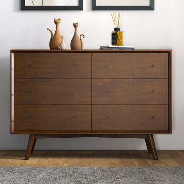 Caroline Mid Century Modern Brown Dresser With 6 Drawers
