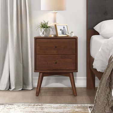 Caroline Mid Century Modern Brown Night Stand With 2 Drawers