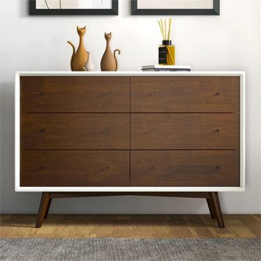 Caroline Mid Century Modern White Dresser With 6 Drawers