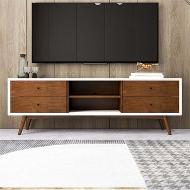 Caroline Mid Century Modern White TV Stand