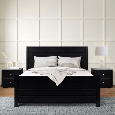 Caroline Wooden King Platform Bed with 2 Nightstands In Black